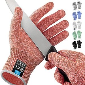 Zulay Cut Resistant Gloves Food Grade Level 5 Protection - Comfortable Safety Cutting Gloves For Chefs - Cut Resistant Work Gloves For Oyster Shucking, Fish Fillet, Mandolin Slicing (Medium, Red)