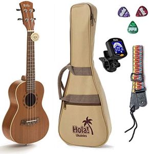 Concert Ukulele Bundle, Deluxe Series by Hola! Music (Model HM-124MG+), Bundle Includes: 24 Inch Mahogany Ukulele with Aquila Nylgut Strings Installed, Padded Gig Bag, Strap and Picks