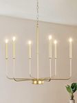 WayLuoung Golden Chandelier Lights, Ceiling 6 Lights, Hanging Modern Farmhouse Chandelier for Dining Room, Candle, Golden Pendant Light for Kitchen Island, Living Room, Foyer, Bedroom