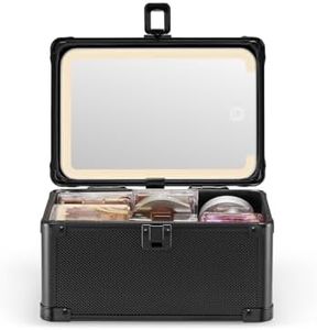 Qislee Makeup Box Mini with A Detachable Lighted Mirror, Waterproof Travel Train Case, Cosmetic Organizer and Small Makeup Case with Magnetic LED Mirror(Black)