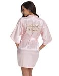 Vlazom Bridal Bridesmaid Robes Silk Bride Party Robes Dressing Gwon, Wedding Day Robes, Glitter Bridesmaid Kimono Bathrobe-Maid of Honor Pink M(UK 8-10)