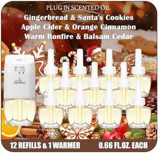 Plug-in Scented Oil Refills Starter Kit - 12 Christmas Scents + 1 Warmer, Essential Oils, Gingerbread, Santa’s Cookies, Apple Cider, Orange Cinnamon, Warm Bonfire, Balsam Cedar, for Home & Bathroom