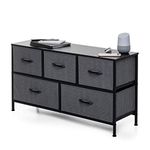 Dresser for Bedroom - Fabric Dresser with 5 Drawers - Wide Dresser Storage - Organizer Unit with Wood Top & Easy Pull Handle for TV Stand, Closet, Living Room, Nursery Room & Dorm - Dark Grey