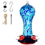 Muse Garden Hummingbird Feeders for Outdoors Hanging, Blown Glass Hummingbird Feeder, Hummingbird Gifts for Women, Garden Backyard Decor, Unique Gifts Idea for Mom, Blue