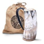 Norse Tradesman Original LG Viking Drinking Horn Mug - 100% Authentic Beer Horn Tankard with Rosewood Base & Burlap Gift Sack | The Original, High Polish, Approx. 1 Pint