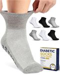 Pembrook 6 Pairs Diabetic Ankle Socks for Men & Women with Grips - 12 Colors Neuropathy Socks for Men | Non Slip Edema Socks, 2 Black / 2 Grey / 2 White - 6 Pairs, Medium