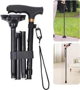 ENLUNTRA Foldable Walking Stick with Light for Men or Women, Portable Walking Cane for Seniors, Foldable Walking Sticks with Rubber Ends for Stability, Adjustable Walking Sticks for Elderly, Black