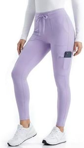 TINYLEMON Uniform Pants for Women High Rise Yoga Waist Cargo Scrubs with 6 Utility Pockets 4-Way Stretch Anti-Wrinkle Knit Yoga Waistband Legging Style (Purple, S)