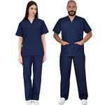 B-well Colombo Unisex Scrub Set, Slip-On Tunic and Slip-On Trousers Set, Medical Doctor Uniform, Medical Uniforms & Scrubs, Medical Work Wear, Thick Fabric - Blue - Medium