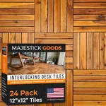 Interlocking Deck Tiles Snap Together Wood Flooring - 12 x 12 Acacia Hardwood Outdoor Flooring for Patio - Click Floor Decking Tile, Water Resistant Balcony Flooring, Wooden Parquet Flooring 24 Sq Ft