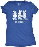 Womens Easily Distracted By Bunnies T shirt Funny Easter Party Basket (Heather Royal) - S