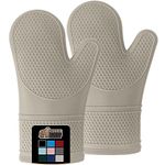 Gorilla Grip Heat Resistant Silicone Oven Mitts Set, Soft Quilted Lining, Extra Long, Waterproof Flexible Gloves for Cooking and BBQ, Kitchen Mitt Potholders, Easy Clean, Set of 2, Almond