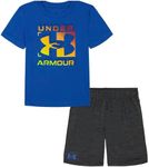 Under Armour Boys Short Sleeve Tee and Short Set, Lightweight and Breathable, Photon Blue/Black Twist, 4