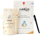 Cubkins Breast Milk Storage Bags (250ml/8oz) | Smart Temperature Sensor & Zero-Contamination Spout | Pre-Sterilized, BPA-Free, Leak-Proof Dual Zipper | Self-Standing Freezer Bags with Marker (Pack 50)