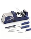 Professional Electric Knife Sharpener with 100% Diamond Abrasives, 3-Stage Precision Angle Guides, Champagne Gold, for Kitchen Straight Edge and Ceramic Knives (Blue)