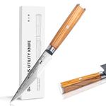 FUJUNI Damascus Utility Knife- 5 inch Small Kitchen Knife Damascus VG10 Steel 67-Layer -Olive Wood Handle - Razor Sharp Damascus Knife with Gift Box