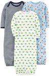 Simple Joys by Carter's Baby Boys' 3-Pack Cotton Sleeper Gown, Blue/White, 0-3 Months