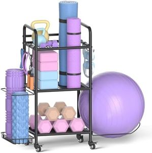 Home Gym Storage Rack Exercise Equipment Storage Organizer for Yoga Mat Dumbbells Kettlebells Foam Roller Yoga Strap & Resistance Bands, Ideal Yoga Mat Holder & Workout Equipment Organizer