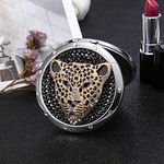 Amanman Portable Mirror Travel Mirror with Rhinestone Leopard 2-Sided Magnification Compact Mirrors with Gift Box (Leopard)