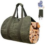 Gialer Log Carrier for Firewood, Waxed Canvas Tote Bag Log Carrier for Firewood, Durable Firewood Carrier with Handles Security Strap Camping Indoor Firewood Log Holder Birchwood Stand