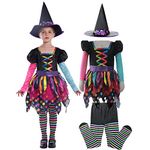 Sincere Party Deluxe Neon Witch Costume with Hat,Tights for Girls 5-6years