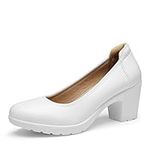 DREAM PAIRS Women's Chunky Closed Toe Low Block Heels Work Pumps Comfortable Round Toe Dress Wedding Shoes, White, 8