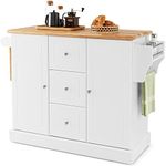 Giantex Kitchen Island Cart, Large Trolley Cart, Large Cabinet, Drawers, Spice Rack, Towel Rack, Rolling Serving Trolley Cabinet, Kitchen Island Trolley for Kitchen Dining Room (Model 6 White)