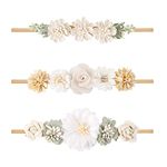 cherrboll 3pcs Baby Girl Headbands Flowers, Super Soft & Stretchy Nylon Floral Hairbands for Newborn Toddler