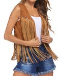 Women's Denim Tassel Jacket Vintage Lapel Long Sleeve Fringe Cropped Hippie Motor Biker Cardigan Outwears (C-Khaki, XXL)