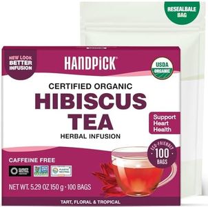 HANDPICK, Hibiscus Tea Bags (100 Tea Bags), 2g/Tea Bag | Caffeine-Free, Made with Real - Hibiscus Flowers | Naturally Contains Antioxidants & can support Overall Health | Floral Herbal Tea Bags