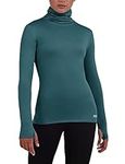 TCA Women's Warm Up Long Sleeve Training Workout Funnel Neck Thermal Running Top with Thumbholes - Atlantic Deep, S