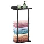 Towel Rack Wall Mounted, Bath Towel Racks with Shelf, Bathroom Towel Storage can Hold Large Bath Sheets, 2 Bar Rail Bathroom Towel Holder, Rolled Salon Black Towel Shelf Organizer for Small Bathroom