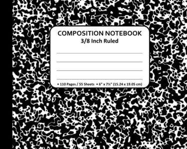 Composition Notebook: Junior Composition Book, 6 x 7-1/2 Inches, 3/8 Inch Ruled, 110 Pages | Half Size Comp Notebooks/Books for Kids - Marble Black