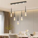 Siittoo Modern Crystal Pendant Light, 45W Dimmable LED Black Pendant Light Fixture with Bubbles, 5-Light LED Chandelier Hanging Pendant Lighting for Kitchen Island Dining Room Bar Area