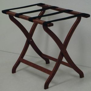 Wooden Mallet Designer Curve Leg Luggage Rack,Black Straps, Mahogany