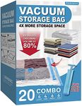 20 Combo Vacuum Storage Bags (4 Jumbo/4 Large/6 Medium/6 Small), Space Saver Bags Vacuum Seal Bags with Pump, Space Bags, Vacuum Sealer Bags for Clothes, Comforters, Blankets, Bedding