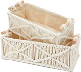 Okuna Outpost Set of 2 Macrame Storage Baskets, Woven Bins with Wood Handles for Home Decor (Ivory)