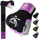 BEAST RAGE Boxing Wraps Hand Gel Gloves MMA 75cm Long Wrap Padded Elasticated Quick Boxing Punching Bag Training Muay Thai Hand Wraps set UFC Bandages For Mens Ladies kids (L (Adult), Purple)