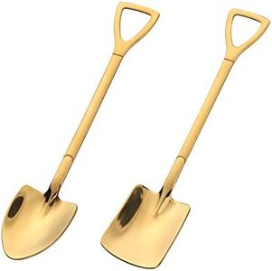 Gold Shovel Shape Spoons- 2piece Stainless Steel Spoon Long Handle Coffee Ice Cream Afternoon Teaspoon for Home Kitchen Restaurant Party（gold）