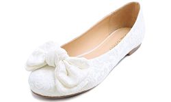 BREEZE NOUTHERLY Women's Bow Knot Fashion Flats Fancy Pattern Cute Ballets White Jacquard Size 6.5 UK