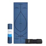 Fitness Mantra® TPE 6mm Body Alignment Lines Yoga Mat with Cover Bag for Gym Workout and Yoga Exercise for Men & Women Fitness| 1 Piece| 6mm| 24"x72"| Alignment Lines | Navy Blue Color|