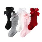 HXQLXGT 5 Pairs Bow Spanish Baby Girls Knee High Socks Cotton Newborn Socks Stockings (6-12 Months)