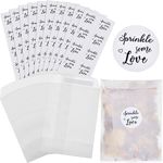 Tenare 100 Pcs Wedding Confetti Bags Set, Includes 100 Pcs 3.54 x 5.31 in Wedding Confetti Glassine Bags Paper Favor Bags Glassine Envelopes and 100 Wedding Confetti Stickers (White,Elegant Style)