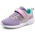 Girls Trainers Kids Athletic Shoes Toddlers Glitter Casual Lightweight Sports Shoes Breathable Tennis Road Trail Running Shoes Purple/Pink UK8.5