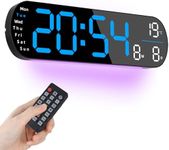 Koolertron Digital Wall Clock, Large Display, Blue LED Digital Clock with Remote Control, 8 RGB Colors, Night Lights, Countdown Dimmer Large Clock with Date Week Temperature, Y09DF-DDGCK02F-BL_F