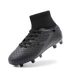 DREAM PAIRS Boys Girls Soccer Cleats Youth Firm Groud Outdoor Sport Athletic High Top Football Shoes for Little/Big Kid, Black Monochrome, 6 Big Kid