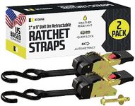 DC Cargo Bolt-on Auto Retractable Ratchet Straps - (2 Pack) 1 Inch x 9 Ft - 600 lbs Break Strength - Retractable Ratchet Tie Down Straps for Boats, Jet Skis, Motorcycles, ATVs