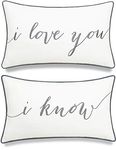 DecorHouzz I Love u I know Set of 2 Pcs Embroidered Pillow Case Pillow Cover Decorative Pillow Cushion Cover 12"x20" Couple Wedding Anniversary (White)