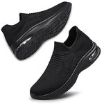 Womens Walking Shoes Non Slip Running Shoes Breathable Workout Shoes Slip On Trainers Size 5 All Black