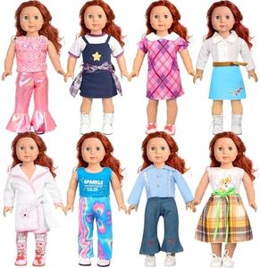 American 18-Inch Doll Clothes, 8 Sets Doll Clothing and Accessories for 18 inch Doll, Baby Doll Dress up Toys for Girls Kids